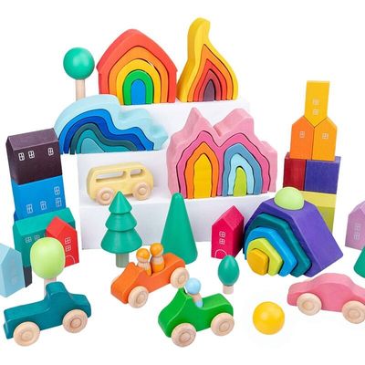 Coral Earth Wooden Blocks Toys Wood Rock Set Balancing Blocks Natural Wood Toy