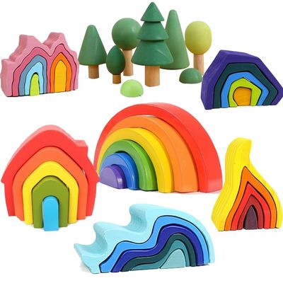 Montessoriの波の森林スタッカー タワーの虹のおもちゃのスタッカー