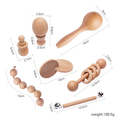 グラフィックは赤ん坊の木の歯生期のリングのための7Pc木のTeetherをがらがらと鳴らす