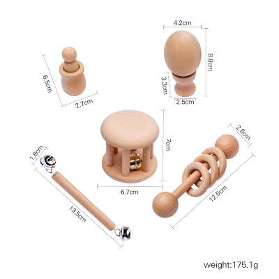 グラフィックは赤ん坊の木の歯生期のリングのための7Pc木のTeetherをがらがらと鳴らす