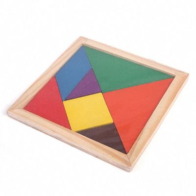 正方形11cm木のMontessoriの赤ん坊は7部分のジグソー パズルをもてあそぶ