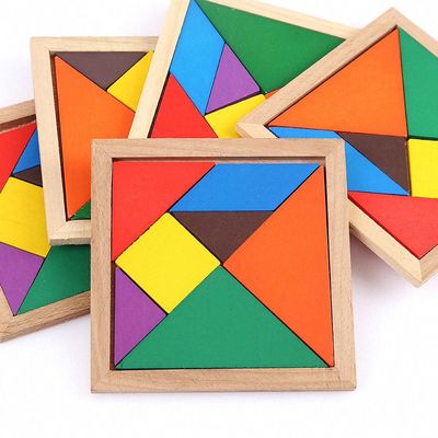 正方形11cm木のMontessoriの赤ん坊は7部分のジグソー パズルをもてあそぶ