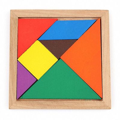 正方形11cm木のMontessoriの赤ん坊は7部分のジグソー パズルをもてあそぶ