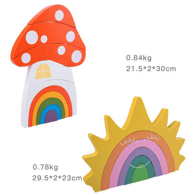 非有毒な22cmの虹のスタッカーの木製のMontessoriの創造的な木製のおもちゃ