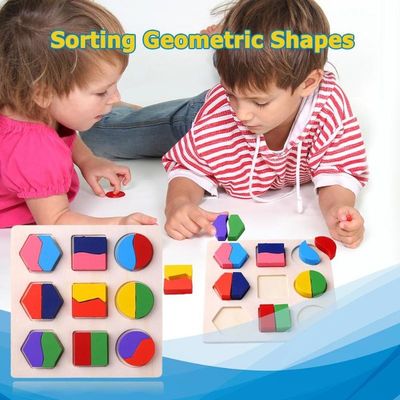 Montessoriの木の赤ん坊を分類して幾何学的な木のブロック15cmの幼稚園をもてあそぶ