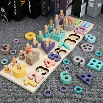 数学のおもちゃのMontessoriの幾何学的な14cm木の数学は就学前の教授を妨げる