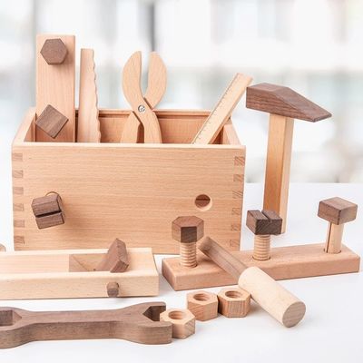 男の子のための木のMontessori多機能修理工具セット