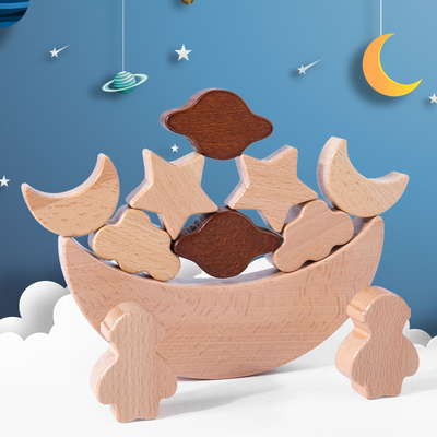 Montessoriの子供の教育おもちゃの木のブロックの星によっては積み重ねられたブロックの木のおもちゃのDiyの赤ん坊のバランスの訓練の反対論がうろつく