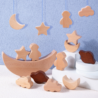 Montessoriの子供の教育おもちゃの木のブロックの星によっては積み重ねられたブロックの木のおもちゃのDiyの赤ん坊のバランスの訓練の反対論がうろつく