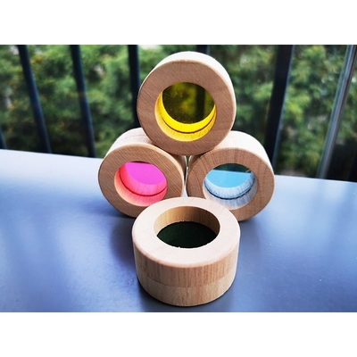 子供のMontessoriの木のおもちゃの感覚的な虹ミラーは教育Bulidingのアクリルのスタッカーを積み重ねる固体ゴム製木を妨げる