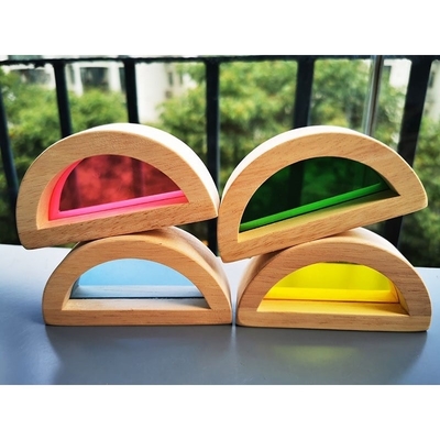 子供のMontessoriの木のおもちゃの感覚的な虹ミラーは教育Bulidingのアクリルのスタッカーを積み重ねる固体ゴム製木を妨げる