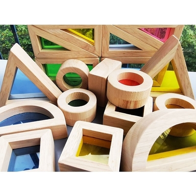 子供のMontessoriの木のおもちゃの感覚的な虹ミラーは教育Bulidingのアクリルのスタッカーを積み重ねる固体ゴム製木を妨げる