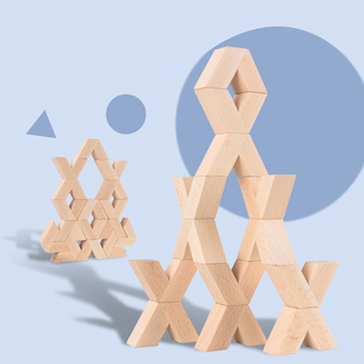 16pcs Vは自然で大きい木3Dブロックのおもちゃの赤ん坊のUnpaint木のMontessoriの教育積み重ねのブロックをに形づける
