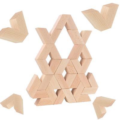 16pcs Vは自然で大きい木3Dブロックのおもちゃの赤ん坊のUnpaint木のMontessoriの教育積み重ねのブロックをに形づける