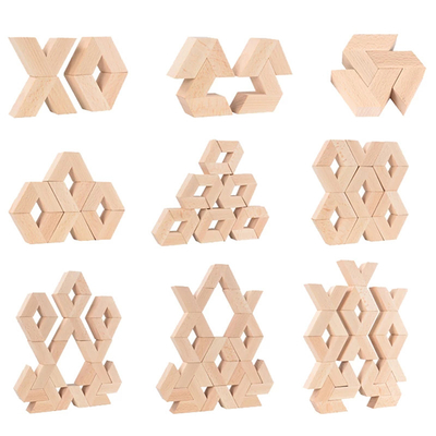 16pcs Vは自然で大きい木3Dブロックのおもちゃの赤ん坊のUnpaint木のMontessoriの教育積み重ねのブロックをに形づける
