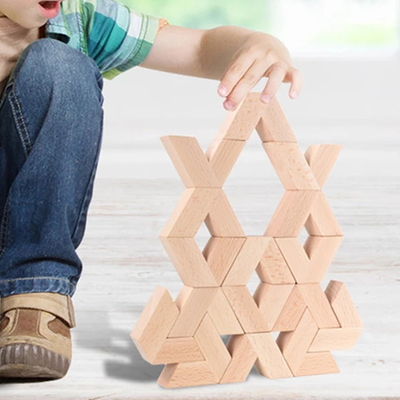 16pcs Vは自然で大きい木3Dブロックのおもちゃの赤ん坊のUnpaint木のMontessoriの教育積み重ねのブロックをに形づける