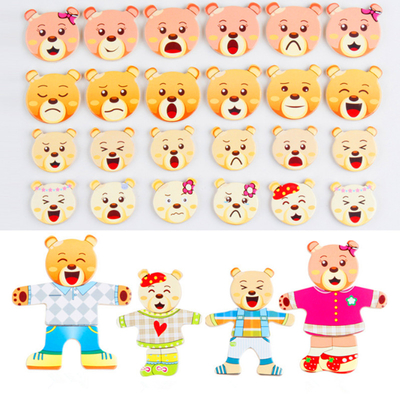 72pcs木動物のジグソー パズルの漫画のウサギくまの服