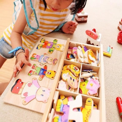 3のための木動物の着服ショーの教育おもちゃ+子供