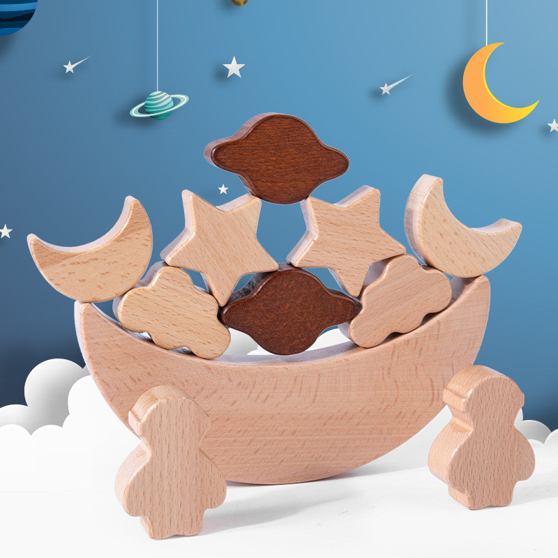 Montessoriの子供の教育おもちゃの木のブロックの星によっては積み重ねられたブロックの木のおもちゃのDiyの赤ん坊のバランスの訓練の反対論がうろつく