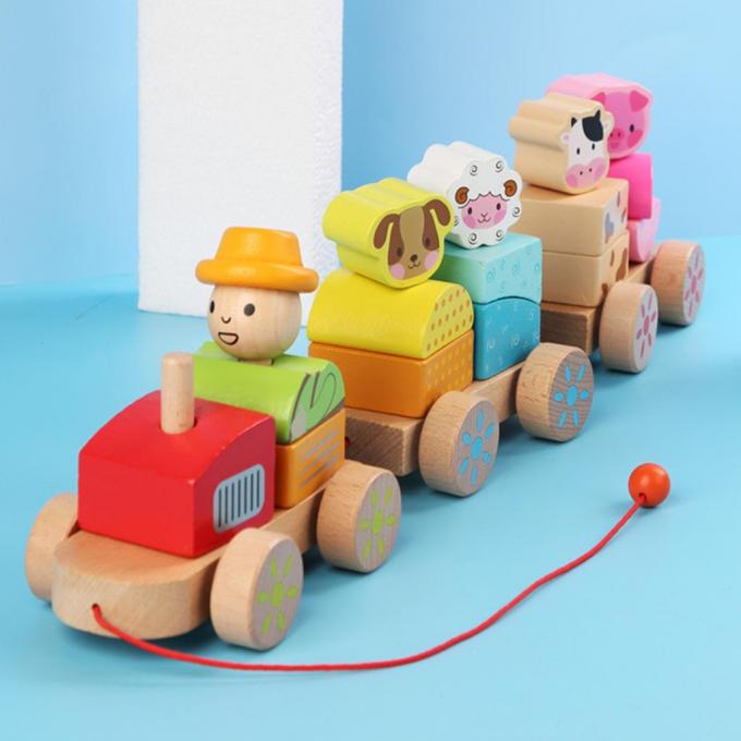 木製の列車のトラックは就学前の幼児の子供のためのDIYの教育おもちゃを形づける