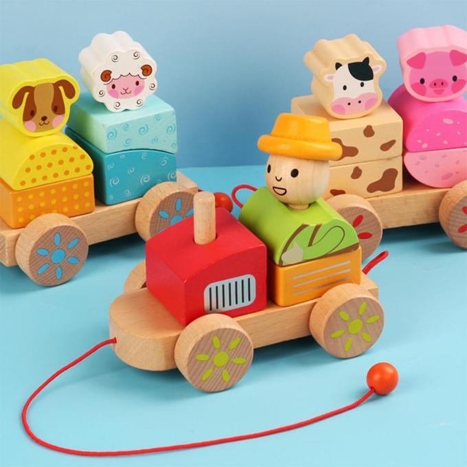 木製の列車のトラックは就学前の幼児の子供のためのDIYの教育おもちゃを形づける