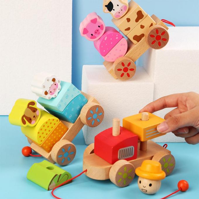 木製の列車のトラックは就学前の幼児の子供のためのDIYの教育おもちゃを形づける